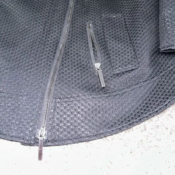 Anne Klein Black Textured Moto‎ Jacket Zipper Front Snap Accent 8 - Picture 9 of 9